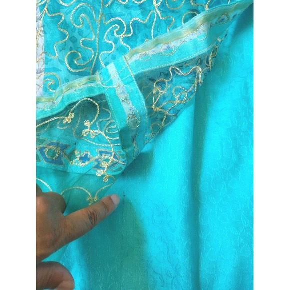 Pakistani Indian Shalwar Kameez Embroidered Teal & Gold Sz S - Picture 15 of 15